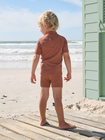 Rust Brown Textured Swim Set (3mths-7yrs) - Size 3-6 Months (62-68cm)