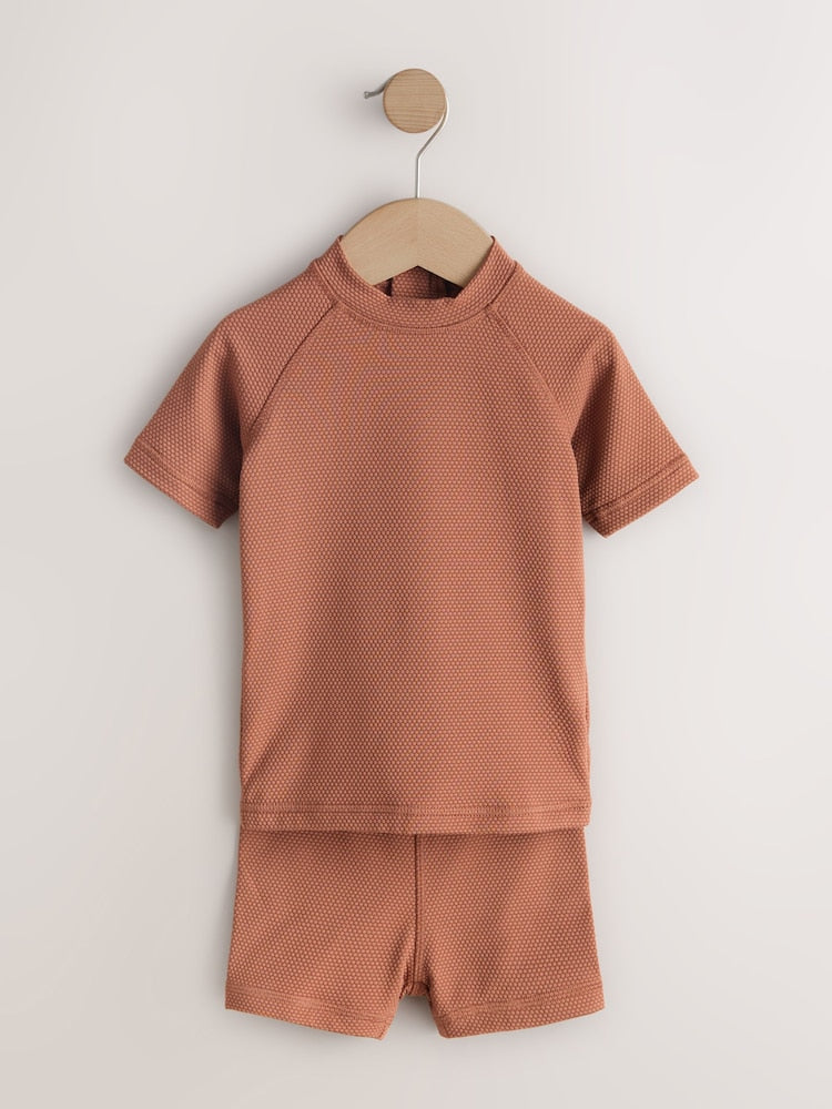 Rust Brown Textured Swim Set (3mths-7yrs) - Size 3-6 Months (62-68cm)