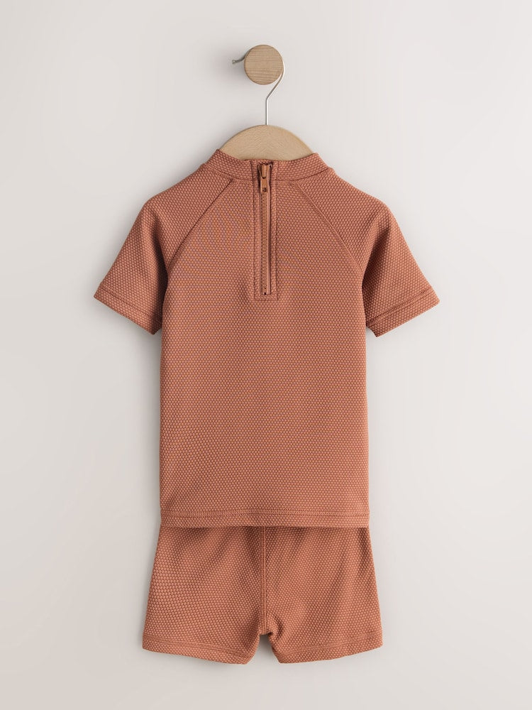 Rust Brown Textured Swim Set (3mths-7yrs) - Size 3-6 Months (62-68cm)