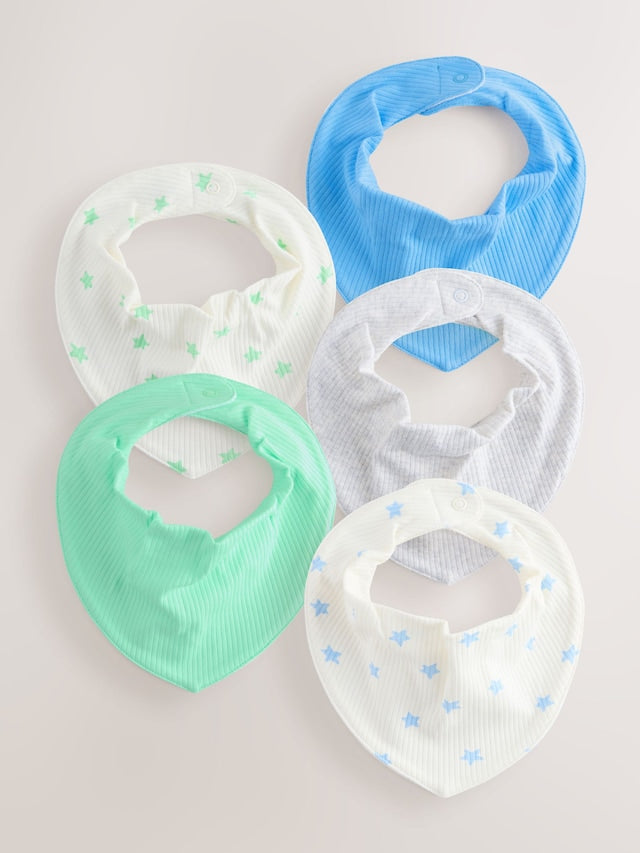 Blue/Green Baby Dribble Bibs 5 Pack - Size One