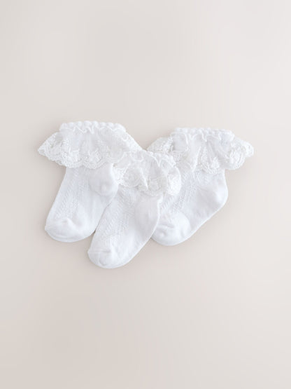 White Lace Baby Socks 3 Pack - Size 50cm (First Size)