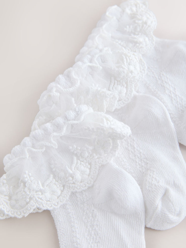 White Lace Baby Socks 3 Pack - Size 50cm (First Size)