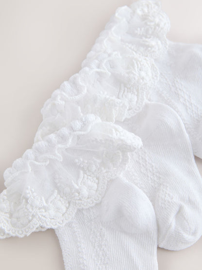 White Lace Baby Socks 3 Pack - Size 50cm (First Size)