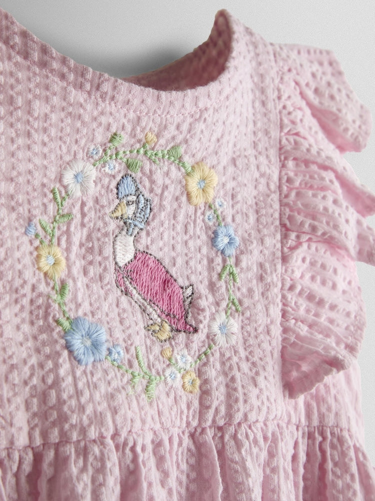 JoJo Maman Bébé Pink Jemima Puddle-Duck Embroidered Romper &amp; Hat Set - Size Up To 3 Months (50 - 62cm)