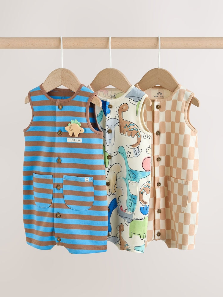 Blue Dino Print Vest Jersey Baby Romper - Blue Dino Print / 12-18 Months (80-86cm)