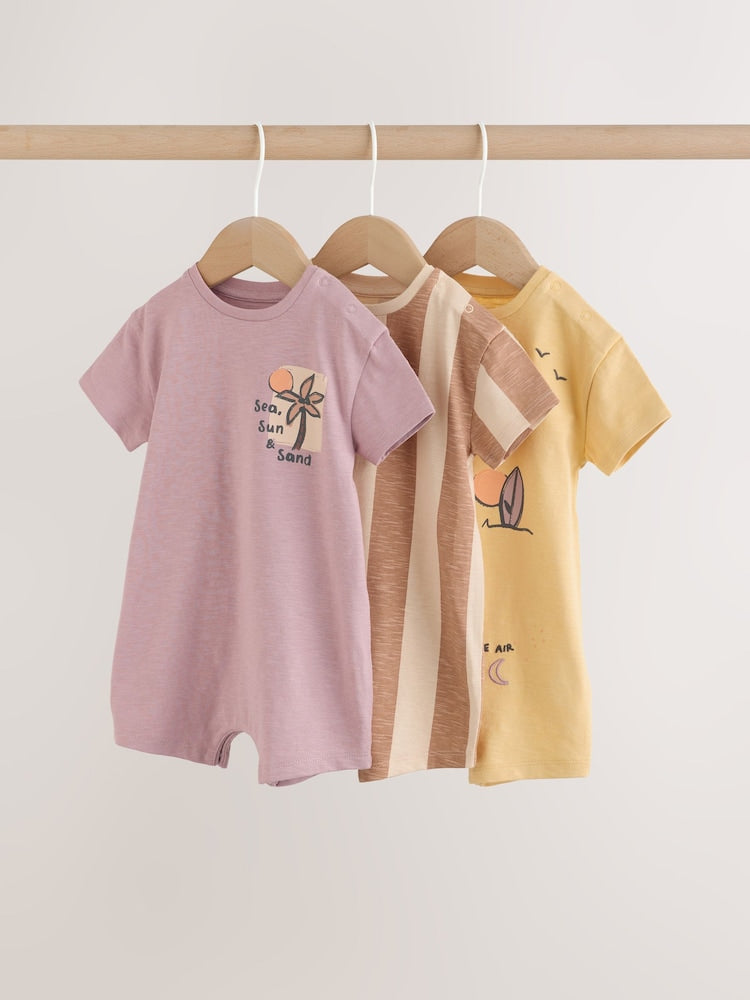 Neutral Palm Print Jersey Baby Rompers 3 Pack - 12-18 Months (80-86cm)