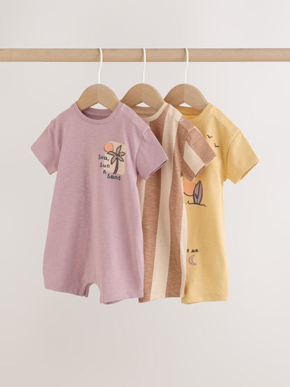Neutral Palm Print Jersey Baby Rompers 3 Pack - 12-18 Months (80-86cm)
