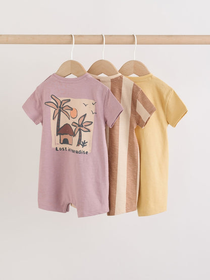 Neutral Palm Print Jersey Baby Rompers 3 Pack