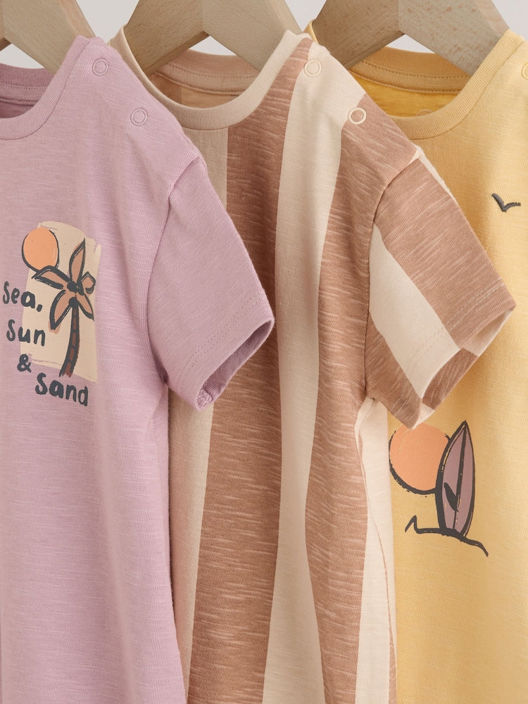 Neutral Palm Print Jersey Baby Rompers 3 Pack