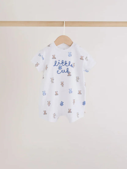 Blue/Brown Bear Jersey Baby Rompers 3 Pack