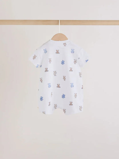 Blue/Brown Bear Jersey Baby Rompers 3 Pack