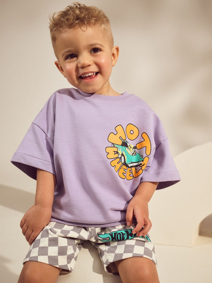 Lilac Purple Hot Wheels Check Short T-Shirt Set (9mths-8yrs)