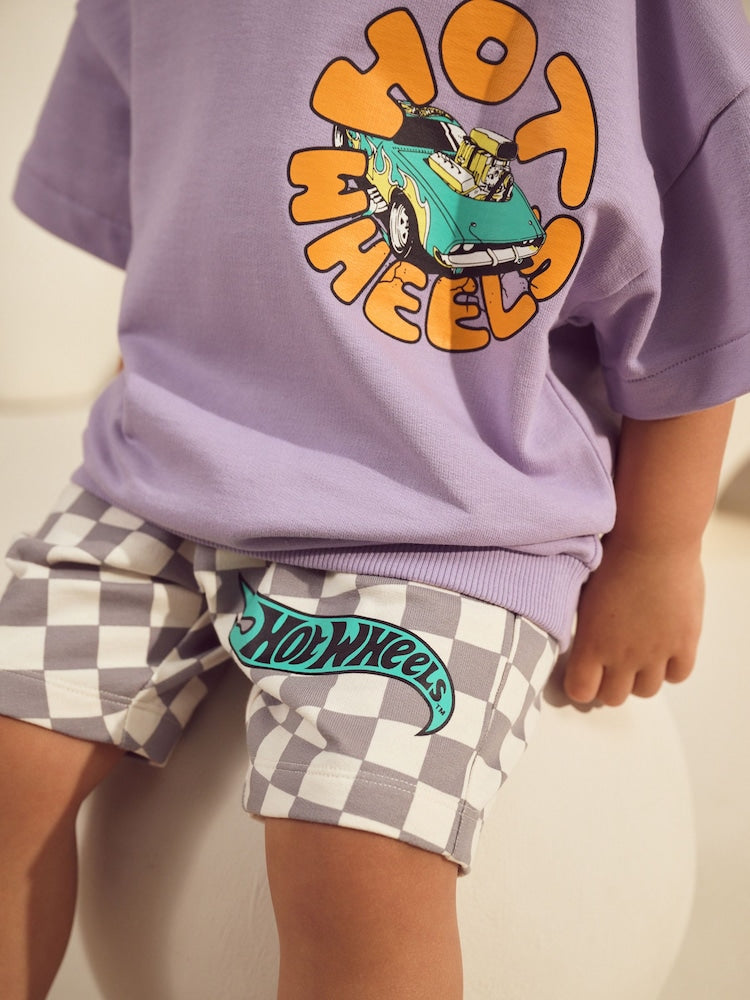 Lilac Purple Hot Wheels Check Short T-Shirt Set (9mths-8yrs)