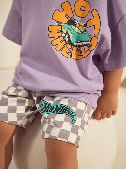Lilac Purple Hot Wheels Check Short T-Shirt Set (9mths-8yrs) - Size 9-12 Months (74-80cm)
