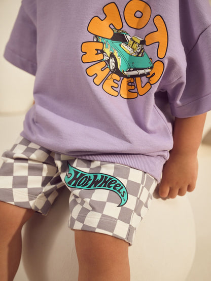 Lilac Purple Hot Wheels Check Short T-Shirt Set (9mths-8yrs) - Size 9-12 Months (74-80cm)