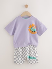 Lilac Purple Hot Wheels Check Short T-Shirt Set (9mths-8yrs) - Size 9-12 Months (74-80cm)