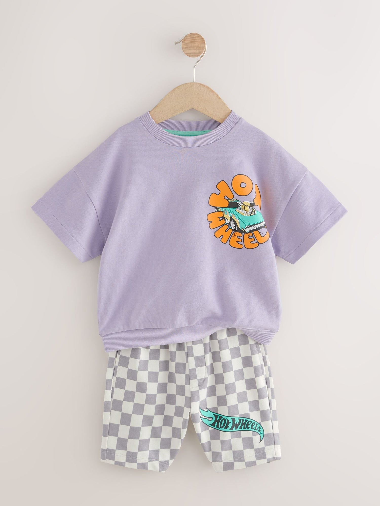 Lilac Purple Hot Wheels Check Short T-Shirt Set (9mths-8yrs) - Size 9-12 Months (74-80cm)