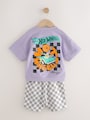 Lilac Purple Hot Wheels Check Short T-Shirt Set (9mths-8yrs) - Size 9-12 Months (74-80cm)