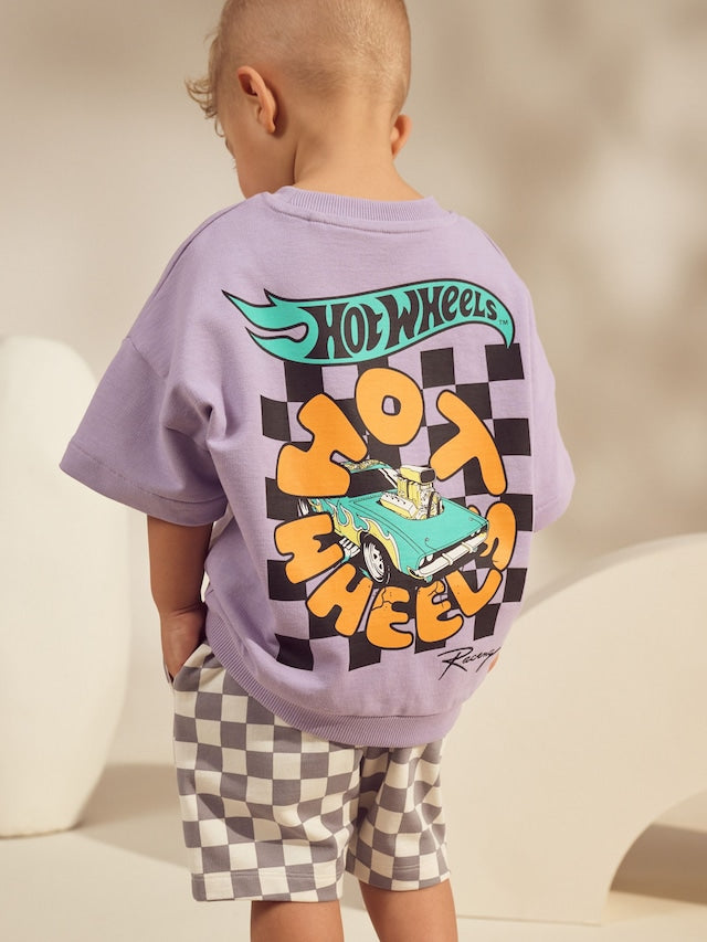 Lilac Purple Hot Wheels Check Short T-Shirt Set (9mths-8yrs) - Size 9-12 Months (74-80cm)