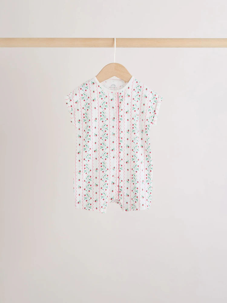 White Strawberry Printed Jersey Baby Rompers 3 Pack