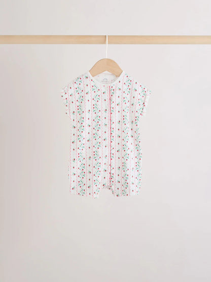 White Strawberry Printed Jersey Baby Rompers 3 Pack