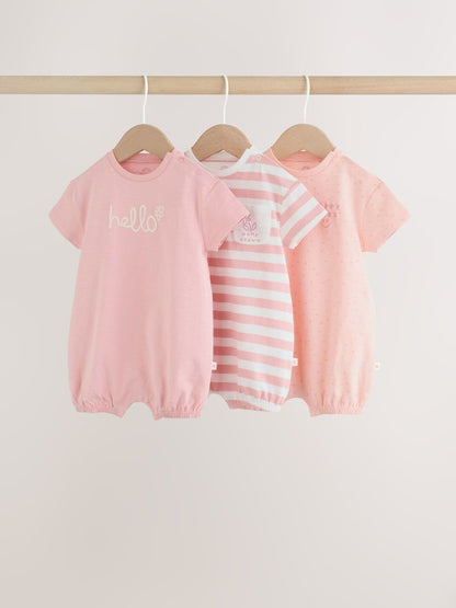 Pink Tonal Striped 3 Pack Jersey Baby Rompers 3 Pack - Pink Tonal Striped 3 Pack / 12-18 Months (80-86cm)