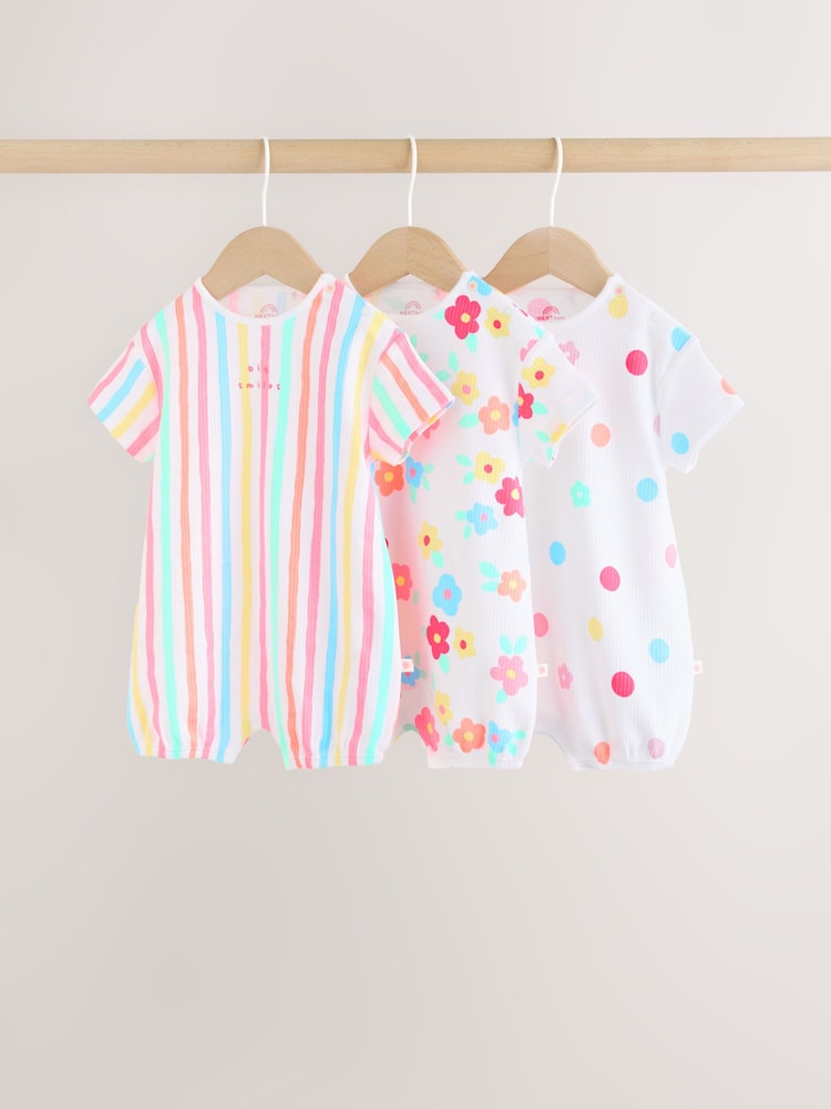Multi Bright All-Over Printed Jersey Baby Rompers 3 Pack - Multi Bright All-Over Printed / 12-18 Months (80-86cm)