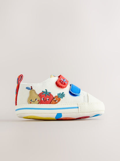 White Veggies Touch Fastening Baby Trainers (0-2mths)