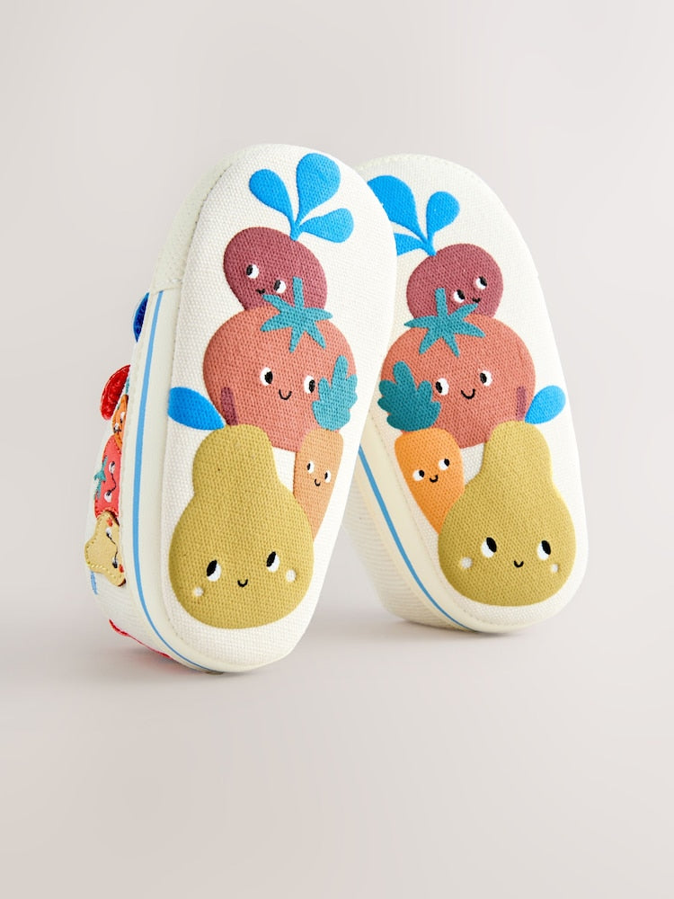 White Veggies Touch Fastening Baby Trainers (0-2mths)