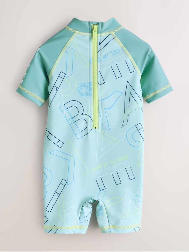 Baker by Ted Baker Blue Sunsafe All-In-One Swimsuit and Hat Set