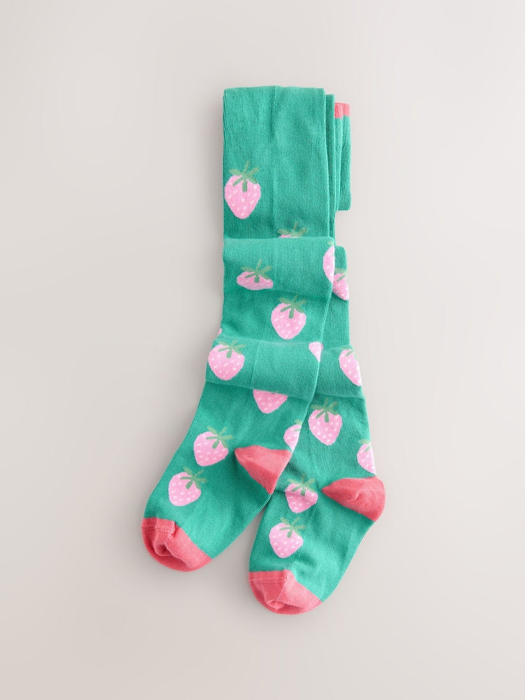Green Cotton Rich Strawberry Tights - Size Up To 6 Months (50 - 68cm)