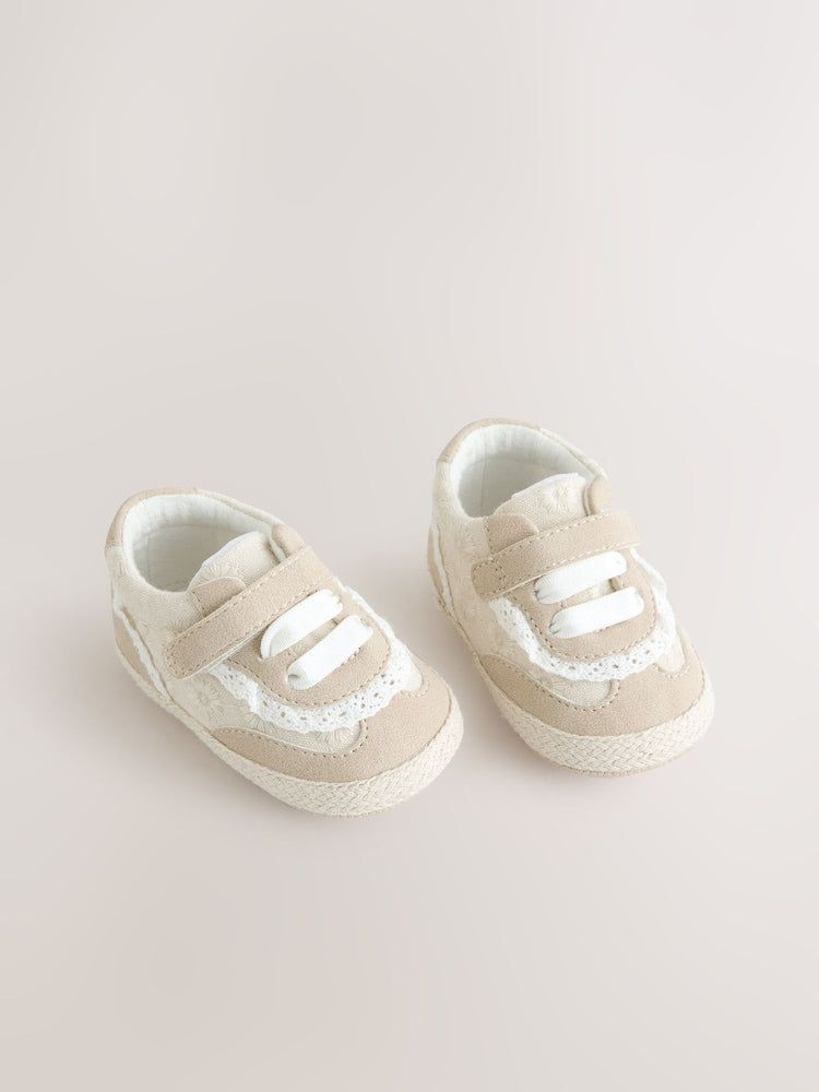 Neutral Frill Baby Touch Fasten Trainers (0-24mths)