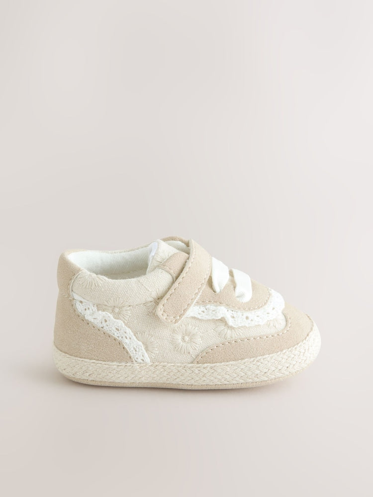 Neutral Frill Baby Touch Fasten Trainers (0-24mths)