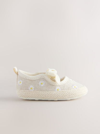 Neutral Daisy Espadrille Baby Shoes (0-18mths) - Size Up To 3 Months (50 - 62cm)
