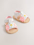 Pink/Neutral Floral Baby Sandals (0-24mths) - Size Up To 3 Months (50 - 62cm) - Pink/Neutral Floral