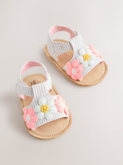 Pink/Neutral Floral Baby Sandals (0-24mths) - Size Up To 3 Months (50 - 62cm)