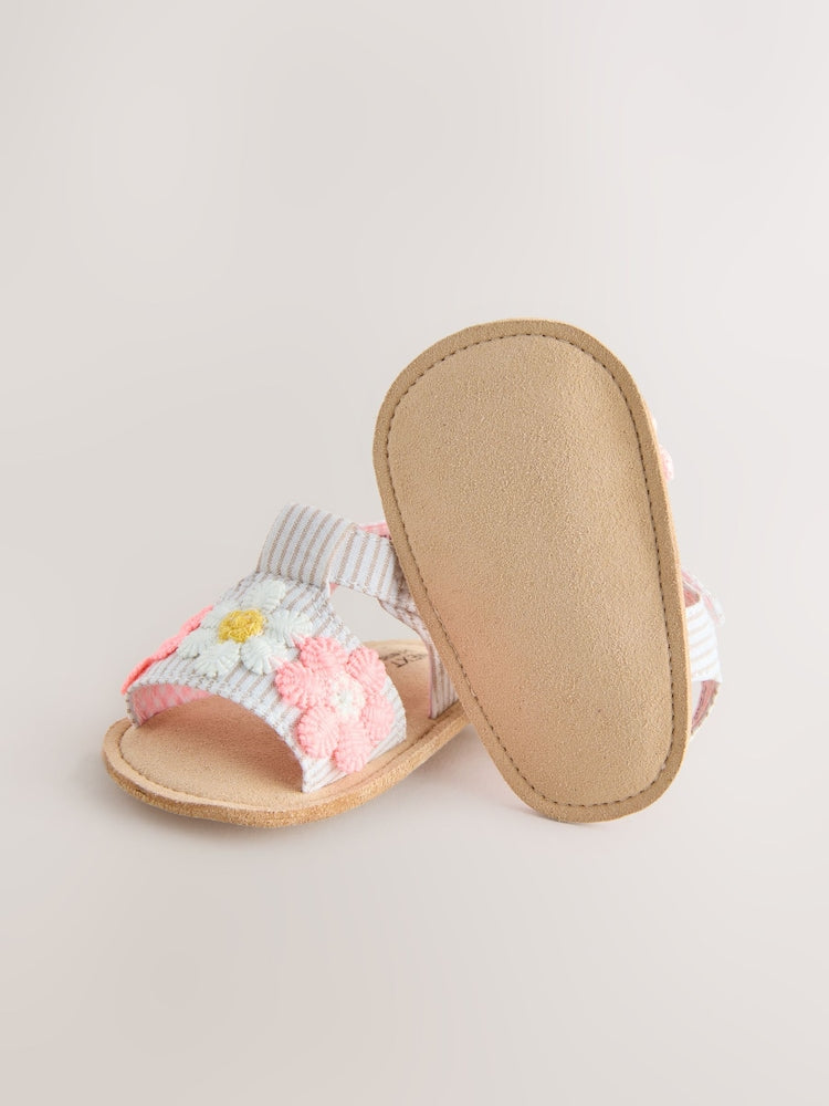 Pink/Neutral Floral Baby Sandals (0-24mths) - Size Up To 3 Months (50 - 62cm)