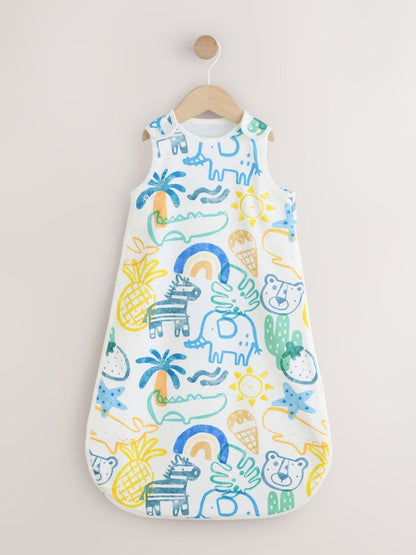Blue Bright Safari Animals 0.5 Tog Sleeveless Baby Sleep Bag