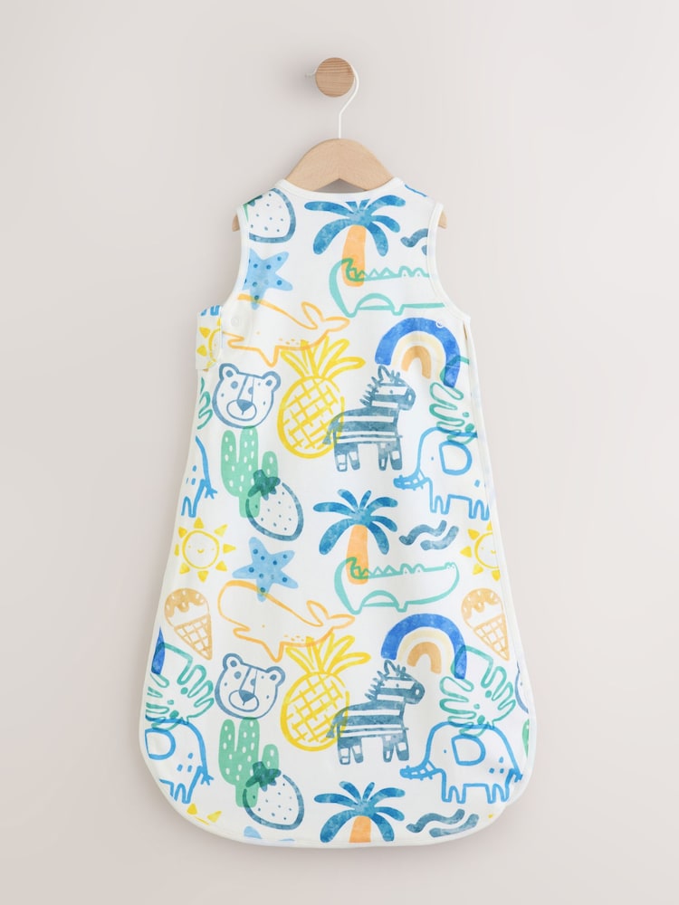Blue Bright Safari Animals 0.5 Tog Sleeveless Baby Sleep Bag