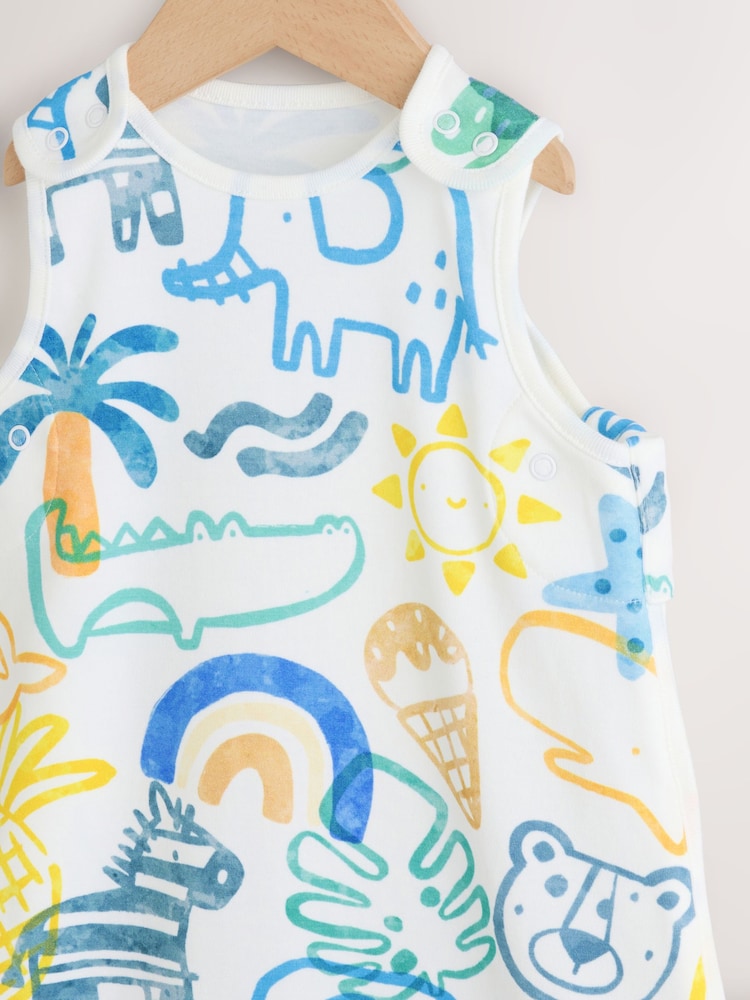 Blue Bright Safari Animals 0.5 Tog Sleeveless Baby Sleep Bag