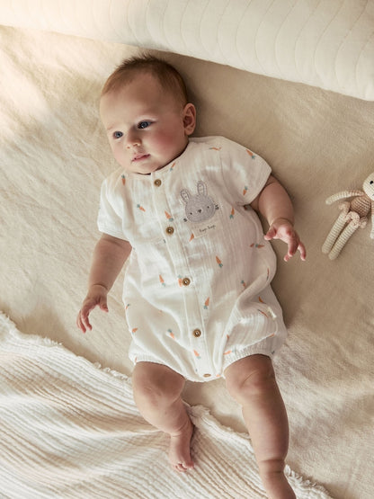 White Bunny Baby Woven Romper (0mths-3yrs) - White Bunny / 12-18 Months (80-86cm)