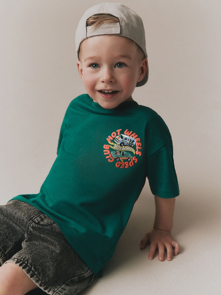 Forest Green Hot Wheels Short Sleeve T-Shirt (9mths-8yrs) - Size 9-12 Months (74-80cm) - Forest Green