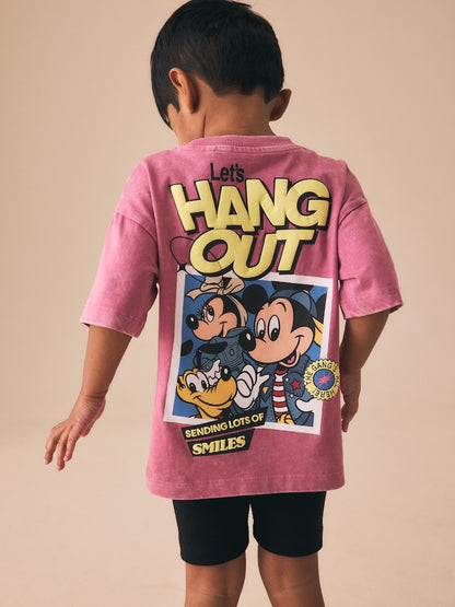 Pink/Black Mickey Mouse T-Shirt and Shorts Set (3mths-8yrs) - Pink/Black / 12-18 Months (80-86cm)