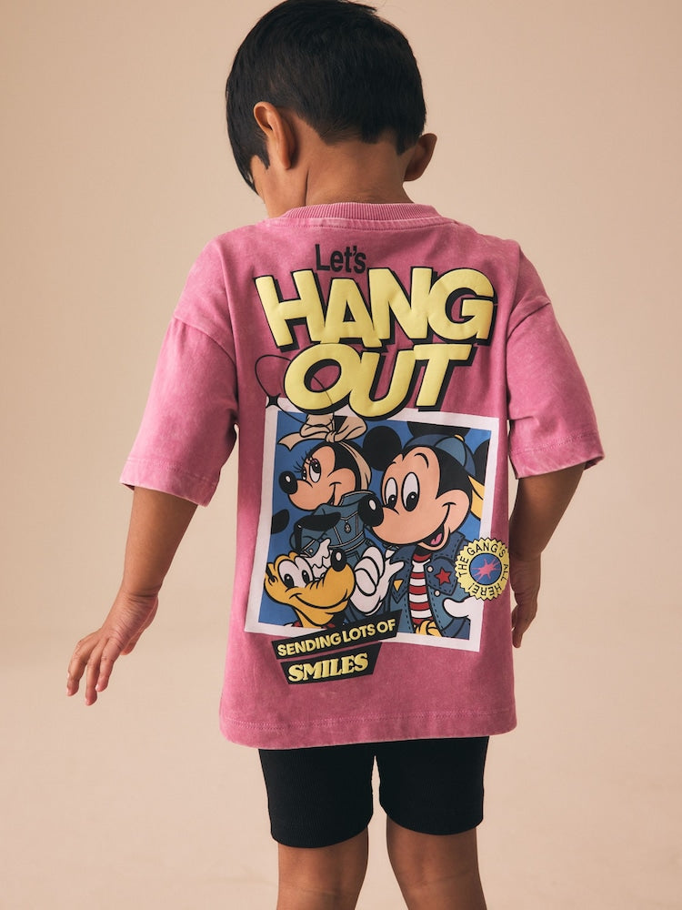 Pink/Black Mickey Mouse T-Shirt and Shorts Set (3mths-8yrs) - Size 3-6 Months (62-68cm) - Pink/Black