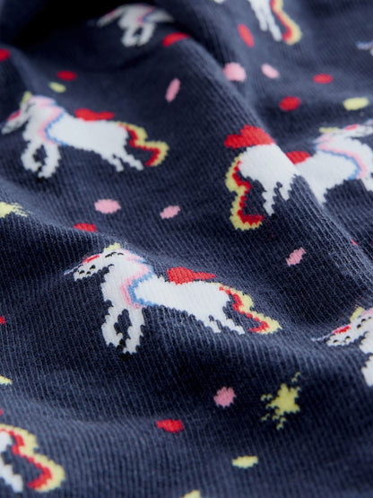 Navy Blue Cotton Rich Unicorn Tights - Size 6-12 Months (68-80cm)