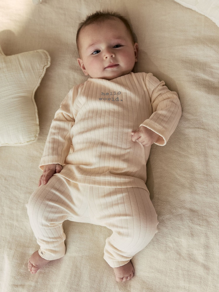 Neutral Hello World Top and Leggings Baby Set (0-18mths) - Size First Size (50cm) - Neutral Hello World