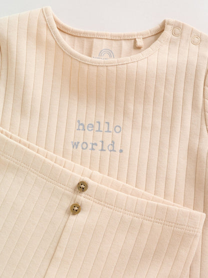 Neutral Hello World Top and Leggings Baby Set (0-18mths) - Size First Size (50cm)