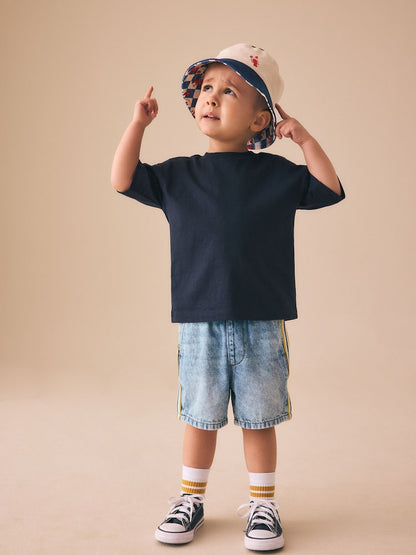 Blue Side Stripe Pull On Loose Denim