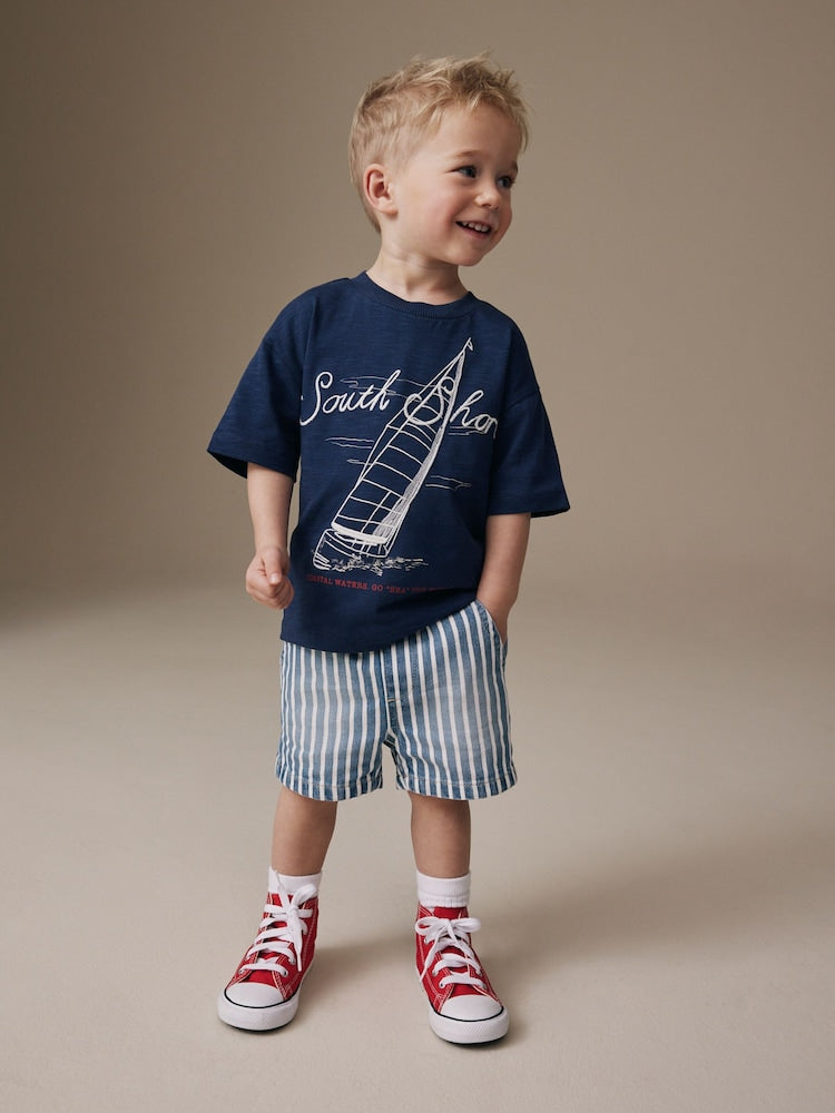 Blue/White Stripe Pull On Loose Denim Shorts (3mths-7yrs)