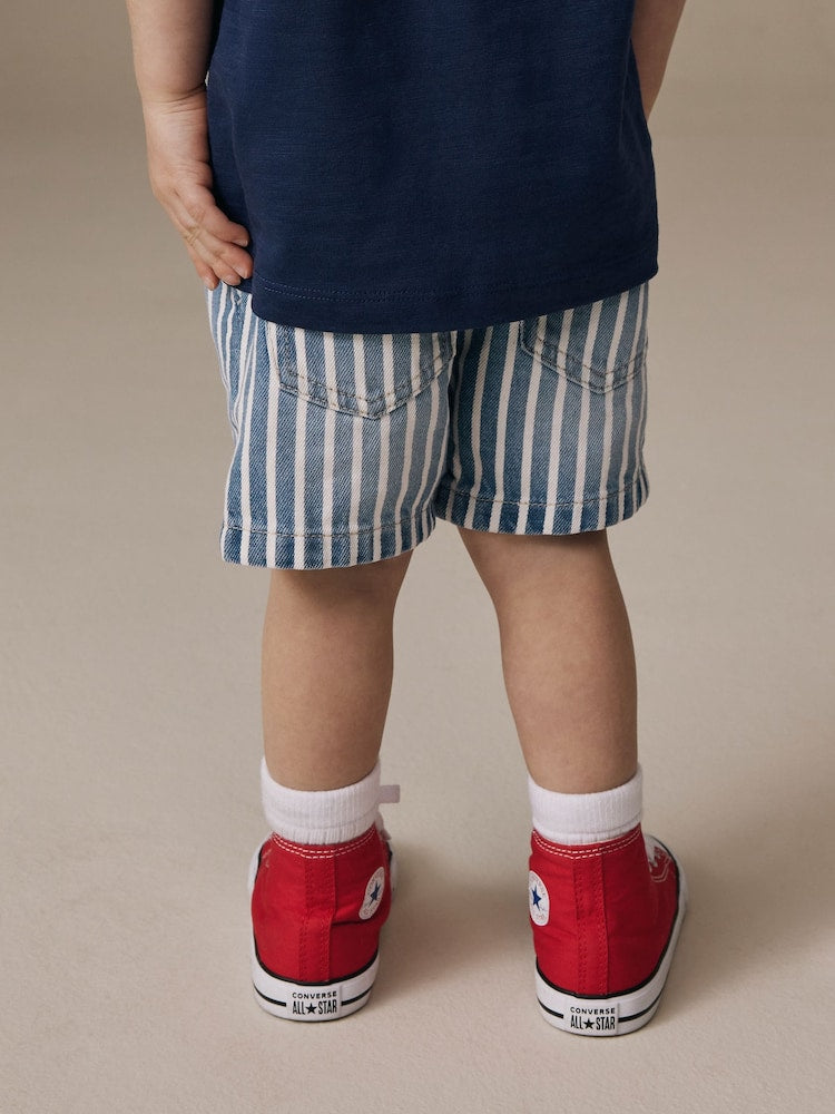 Blue/White Stripe Pull On Loose Denim Shorts (3mths-7yrs)